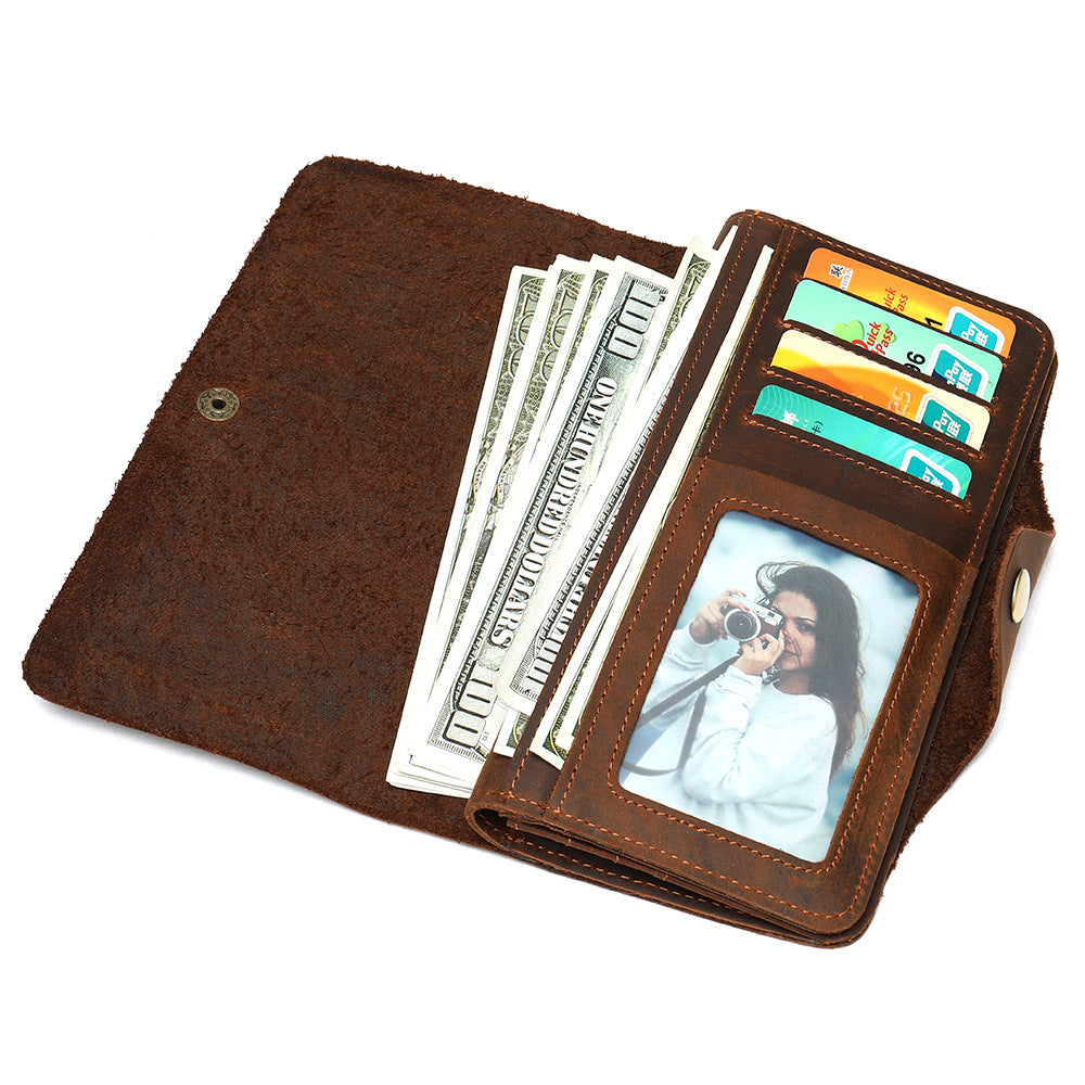 Men's Layer Cowhide Retro Crazy Horse Leather Card Holder