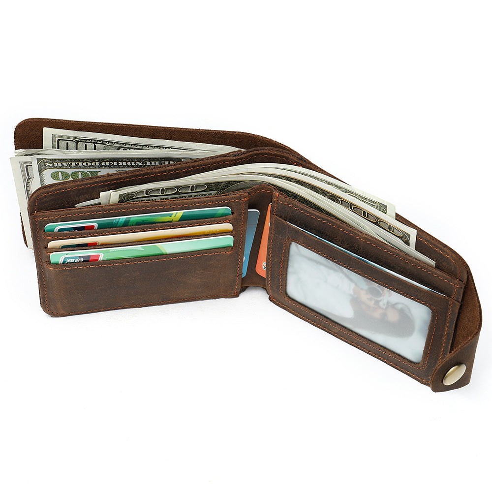 Men's Layer Cowhide Retro Crazy Horse Leather Card Holder