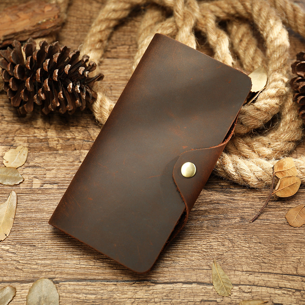 Men's Layer Cowhide Retro Crazy Horse Leather Card Holder
