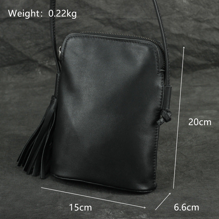 Women's Mobile Leather Tassel First Layer Cowhide Shoulder Bags