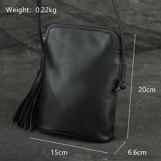 Women's Mobile Leather Tassel First Layer Cowhide Shoulder Bags