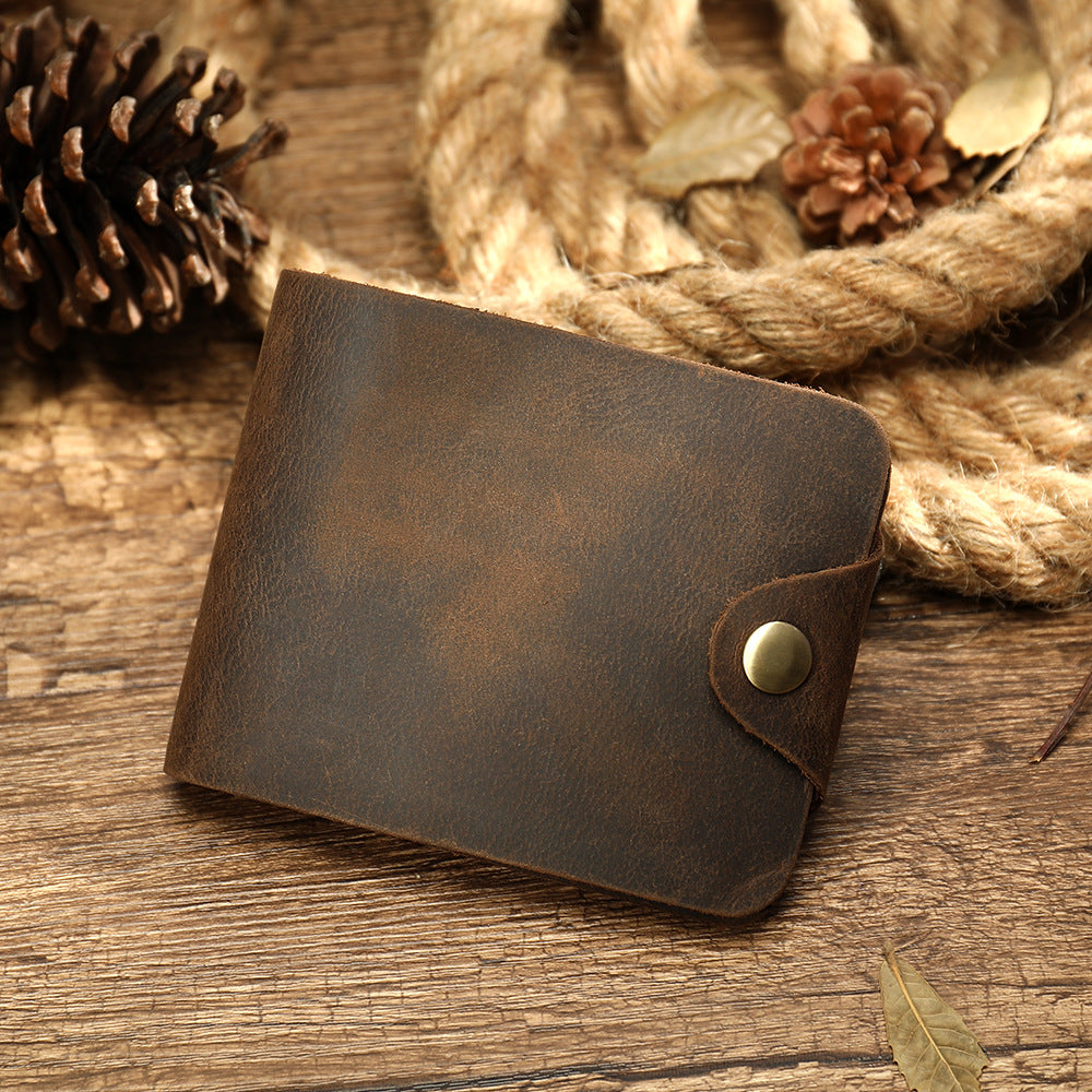 Men's Layer Cowhide Retro Crazy Horse Leather Card Holder