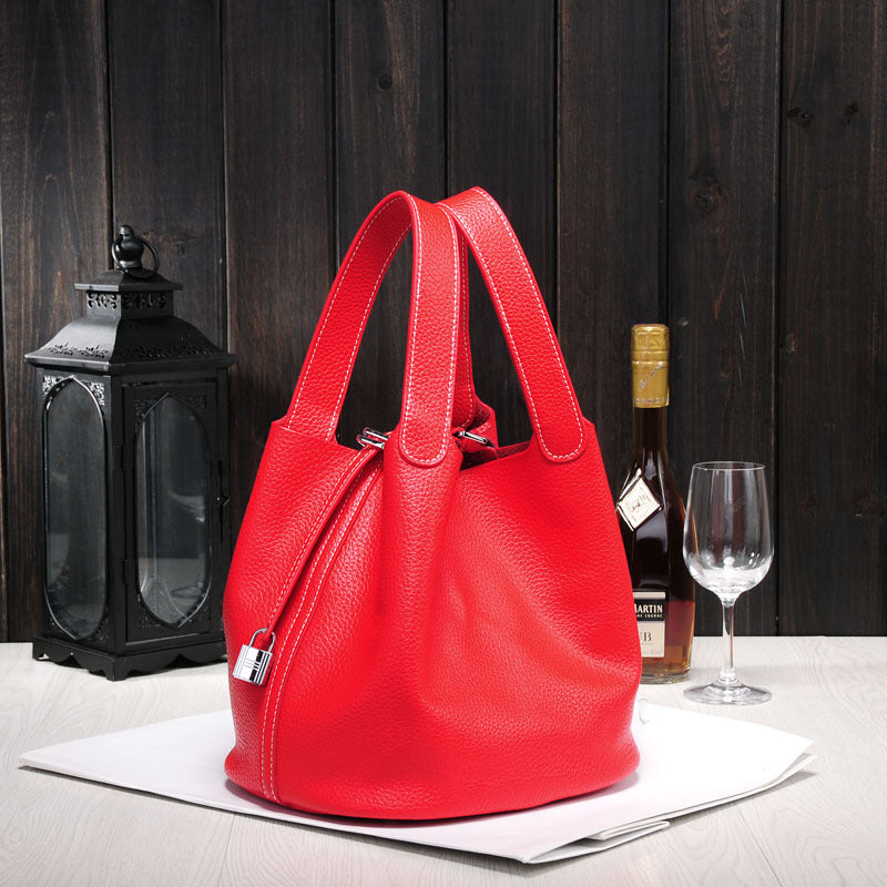 Women's Lunch Box Head Cowhide Genuine Leather Handbags