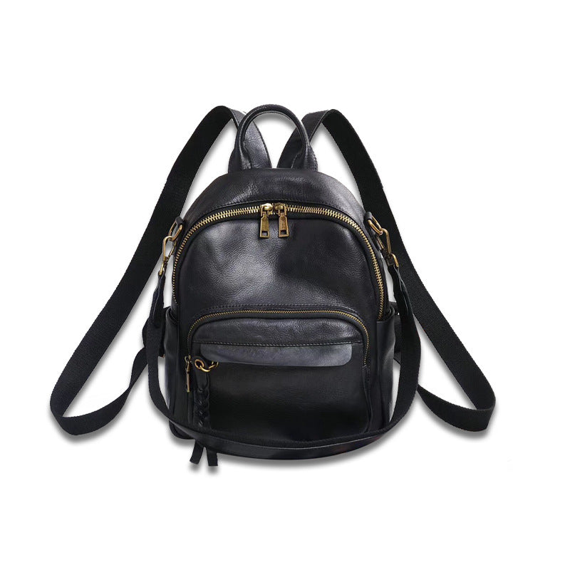 Women's Leather First Layer Cowhide Solid Color Backpacks