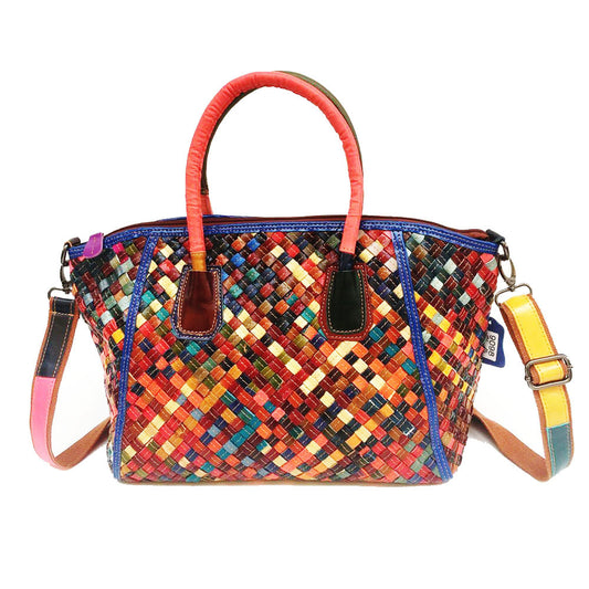 Women's Fashion Genuine Leather Vintage Hand-woven Colorful Handbags