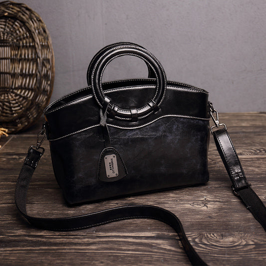 Women's Paul Oil Waxed Leather Fashion Retro Handbags