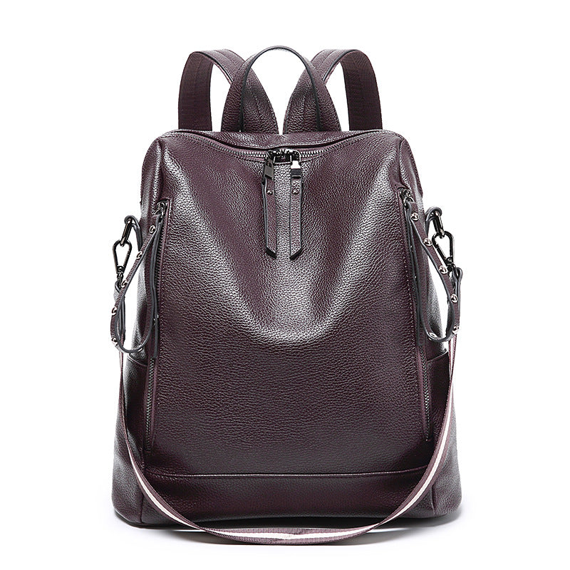 Women's Soft Leather Trend Fashion Street Large Backpacks