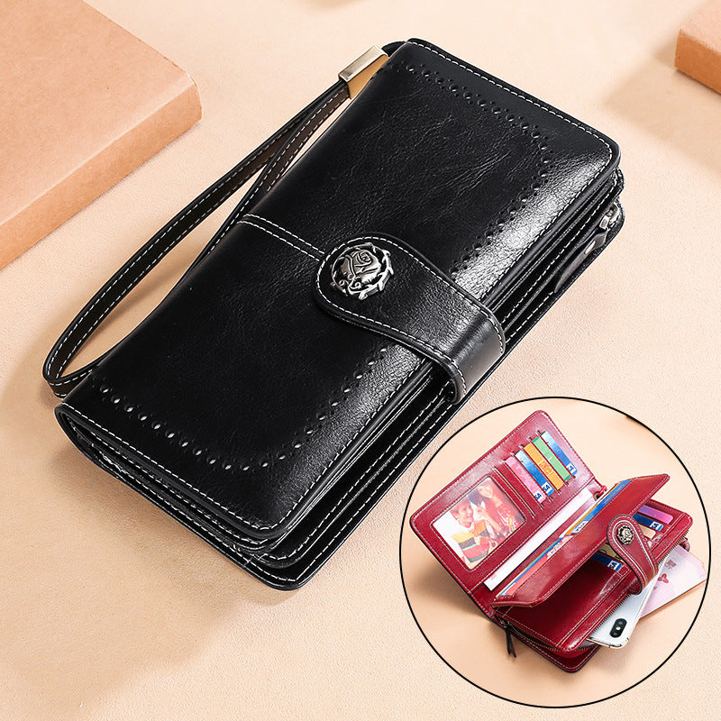 Women's New Leather Oil Wax Long Ladies Wallets