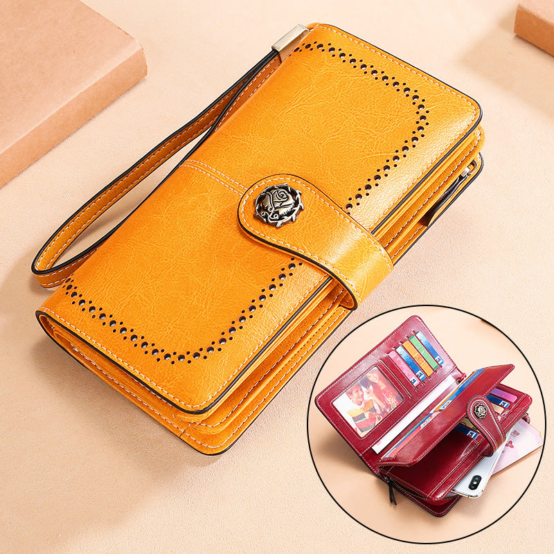 Women's New Leather Oil Wax Long Ladies Wallets