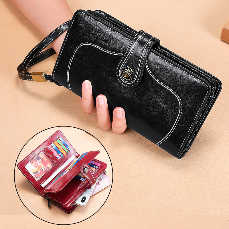 Women's New Leather Oil Wax Long Ladies Wallets