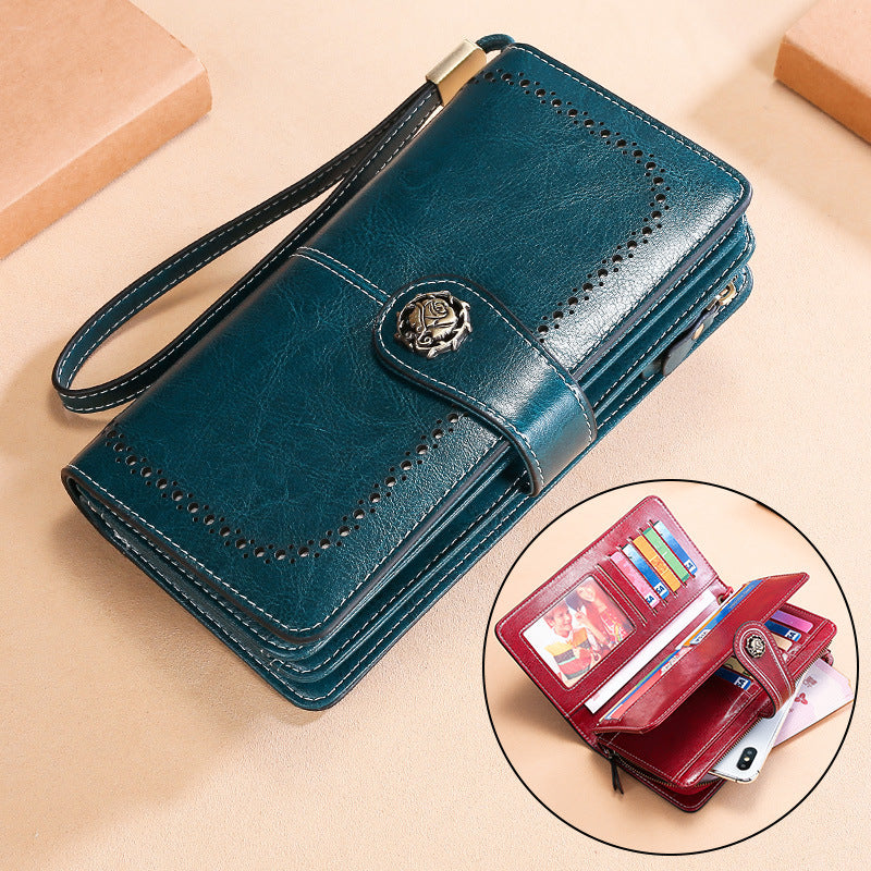 Women's New Leather Oil Wax Long Ladies Wallets