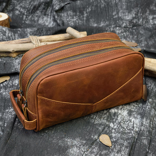 Women's Genuine Leather Retro Clutch Crazy Horse Multifunctional Men's Handbags