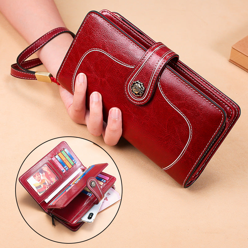 Women's New Leather Oil Wax Long Ladies Wallets