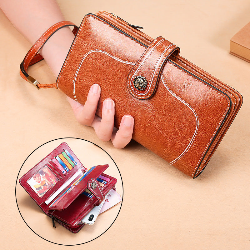 Women's New Leather Oil Wax Long Ladies Wallets