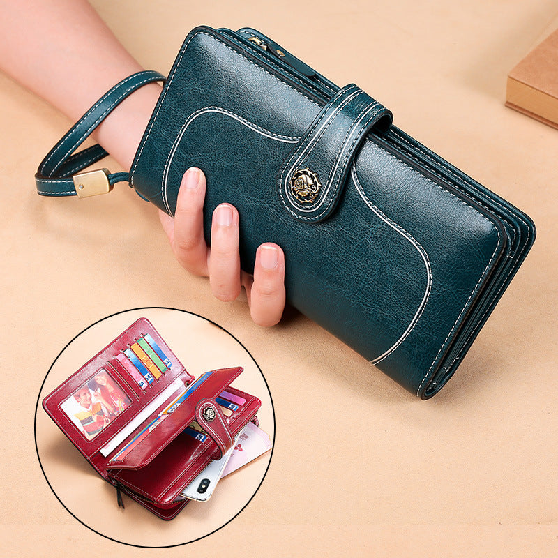 Women's New Leather Oil Wax Long Ladies Wallets