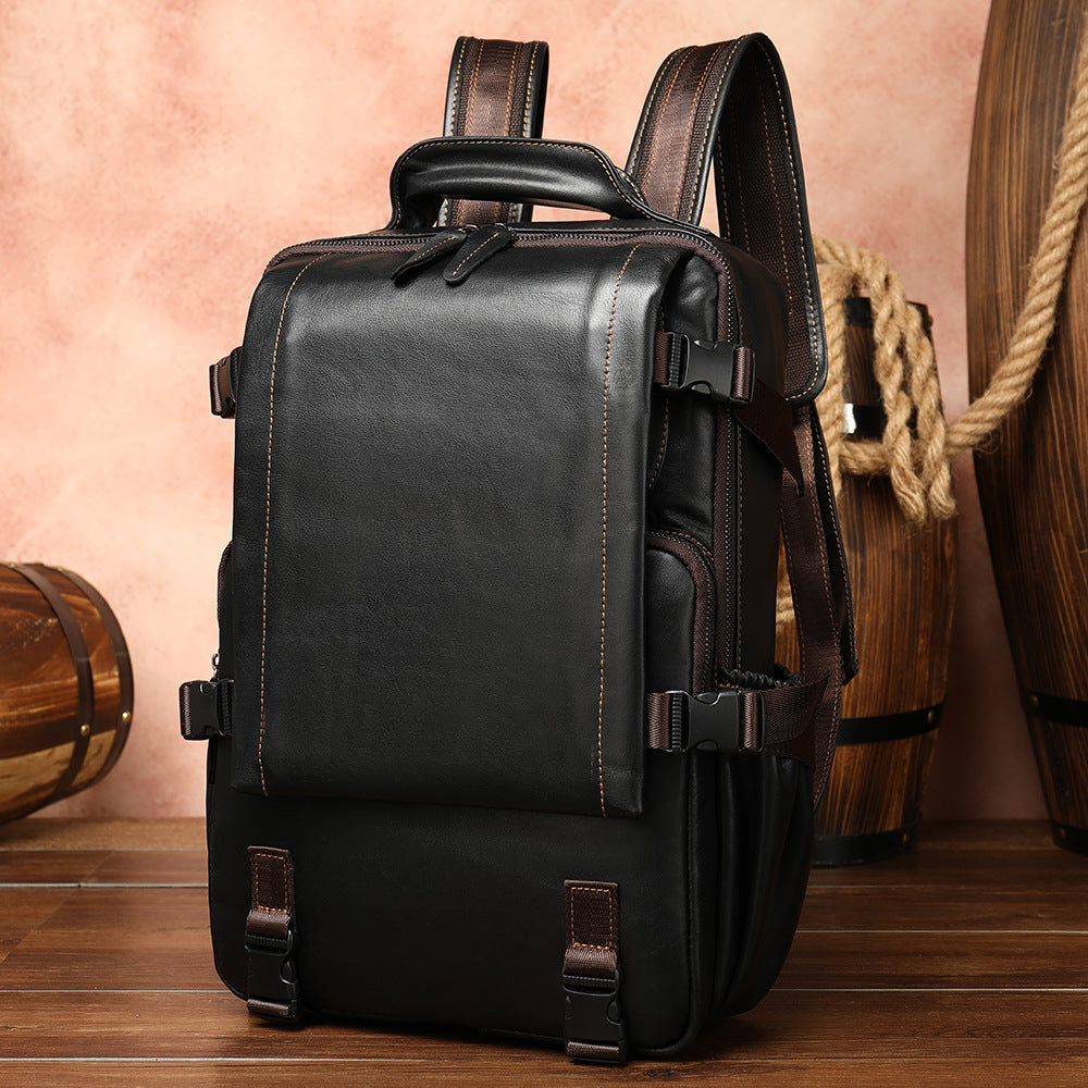 Men's Korean Genuine Leather Large Capacity Computer Backpacks