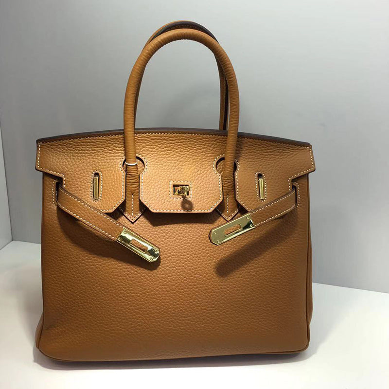 Women's First Layer Cowhide Lychee Pattern Leather Handbags