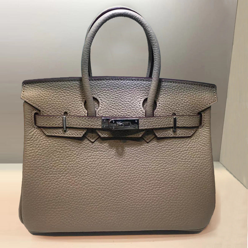 Women's First Layer Cowhide Lychee Pattern Leather Handbags