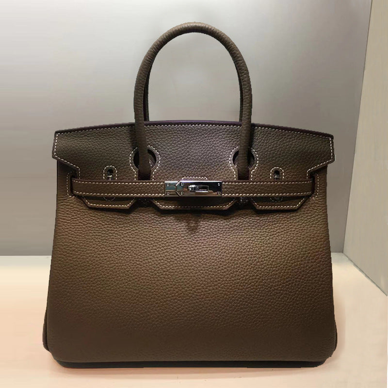 Women's First Layer Cowhide Lychee Pattern Leather Handbags