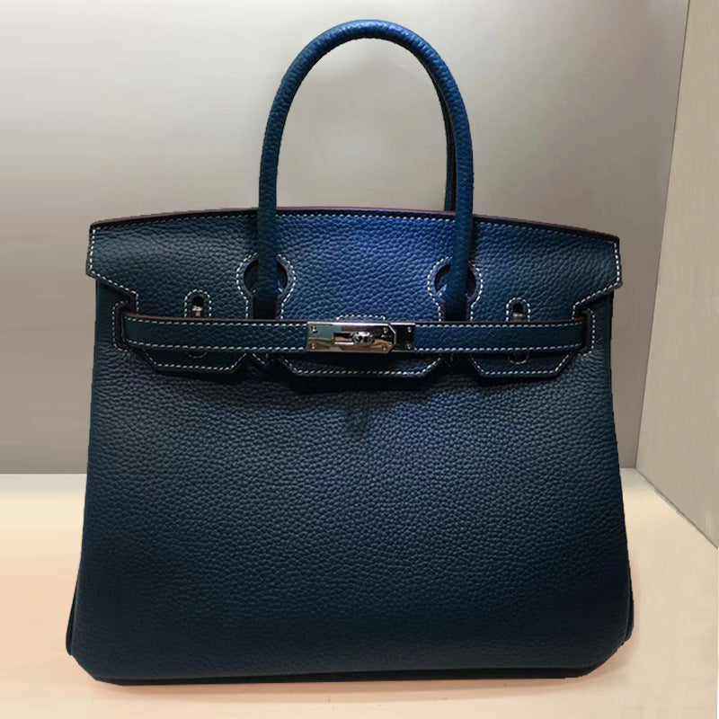 Women's First Layer Cowhide Lychee Pattern Leather Handbags