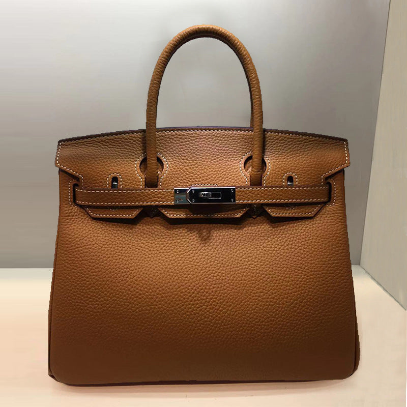 Women's First Layer Cowhide Lychee Pattern Leather Handbags