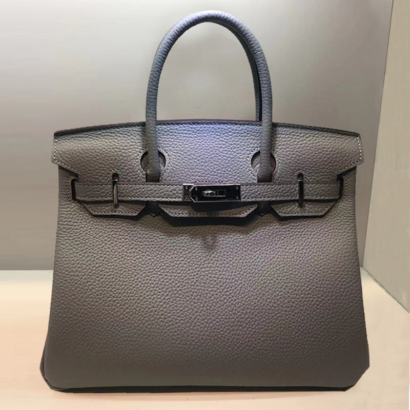 Women's First Layer Cowhide Lychee Pattern Leather Handbags