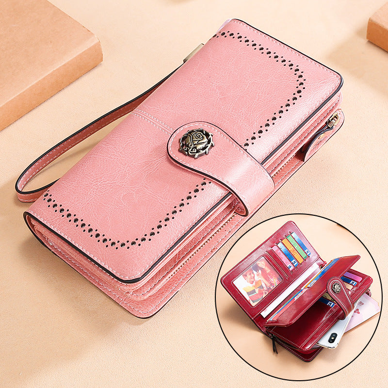 Women's New Leather Oil Wax Long Ladies Wallets