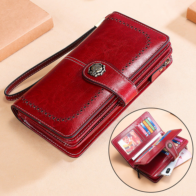 Women's New Leather Oil Wax Long Ladies Wallets