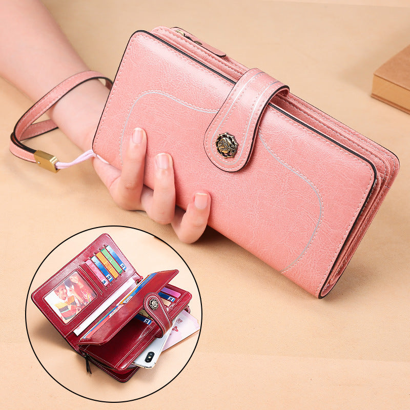 Women's New Leather Oil Wax Long Ladies Wallets