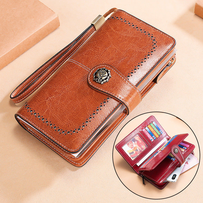 Women's New Leather Oil Wax Long Ladies Wallets