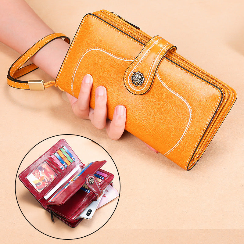 Women's New Leather Oil Wax Long Ladies Wallets
