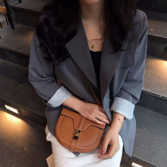 Women's Semicircle Shape Saddle Single Fashion Genuine Shoulder Bags