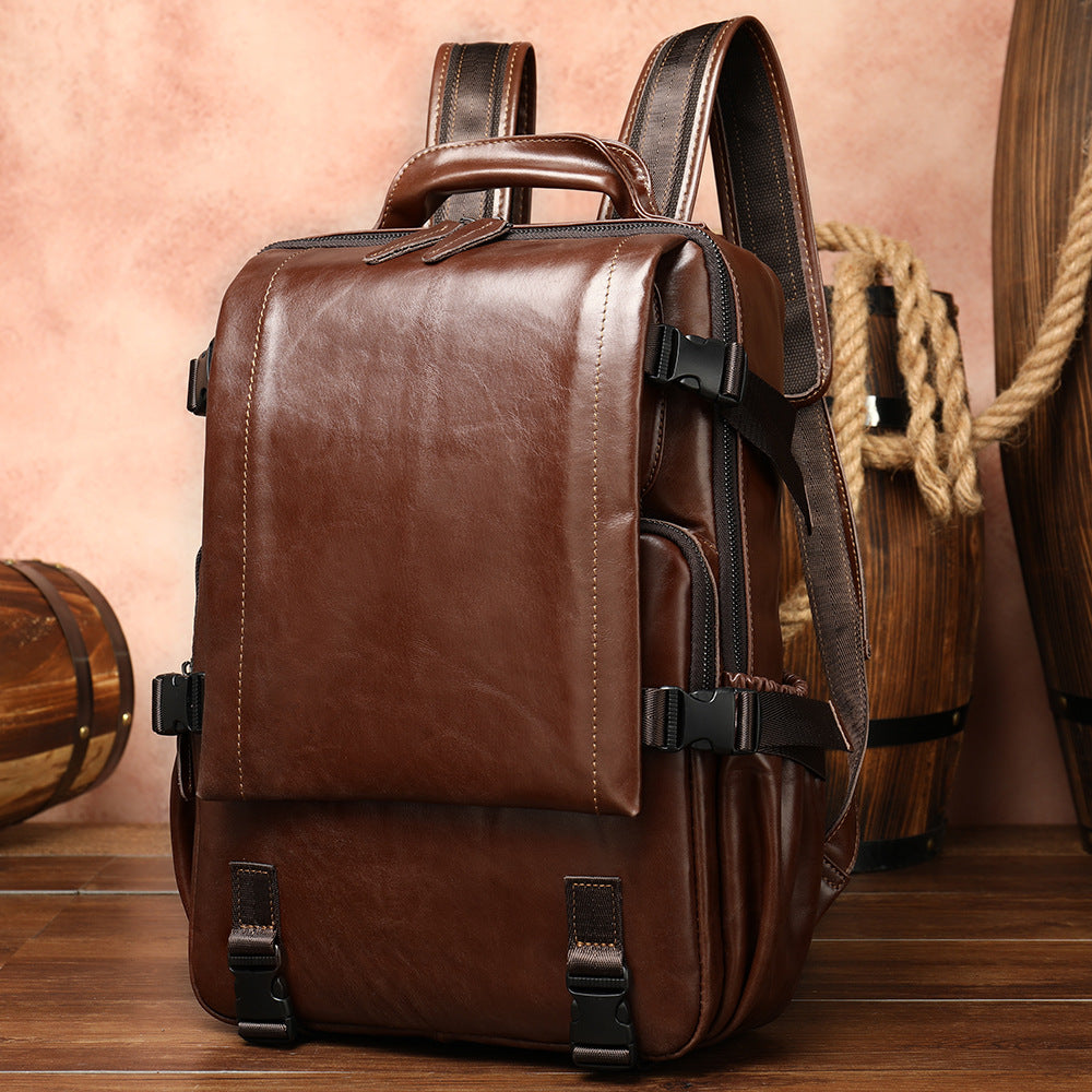 Men's Korean Genuine Leather Large Capacity Computer Backpacks