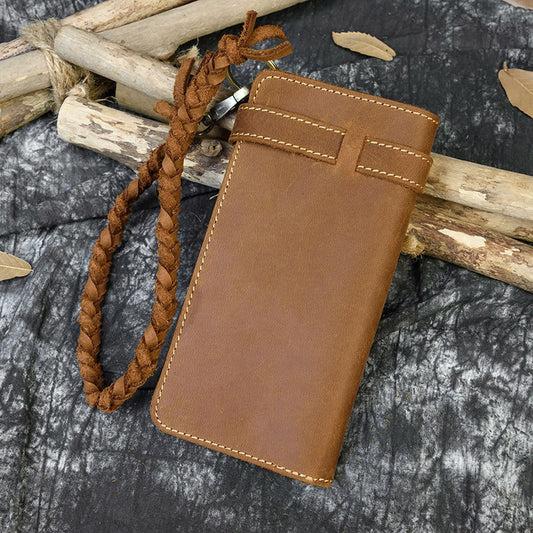 Men's Crazy Horse Leather Long Genuine Knitted Men's Wallets