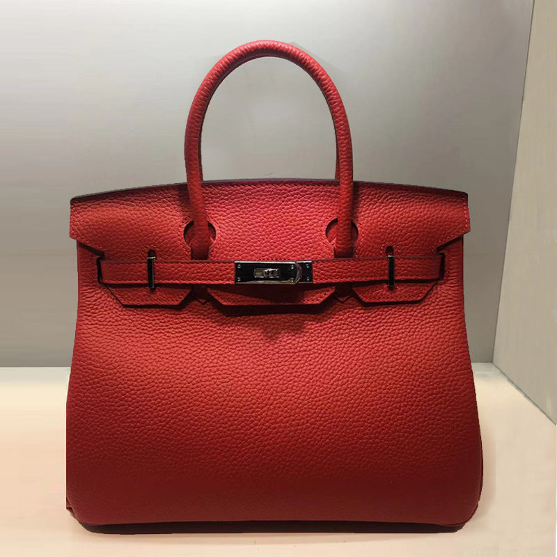 Women's First Layer Cowhide Lychee Pattern Leather Handbags