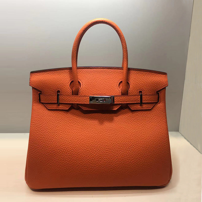 Women's First Layer Cowhide Lychee Pattern Leather Handbags