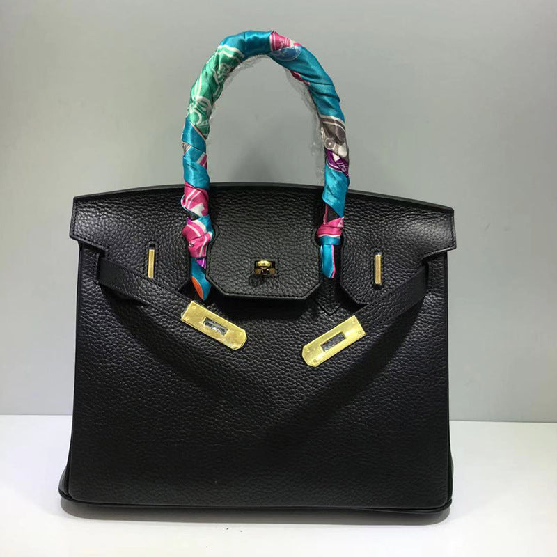 Women's First Layer Cowhide Lychee Pattern Leather Handbags