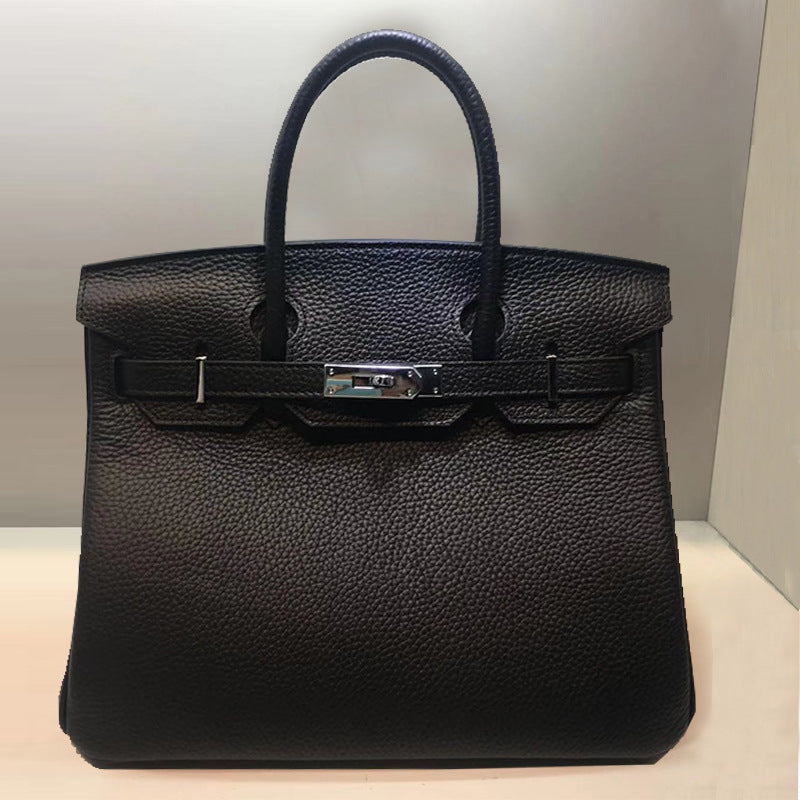 Women's First Layer Cowhide Lychee Pattern Leather Handbags