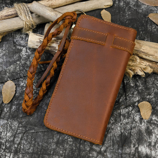 Men's Crazy Horse Leather Vintage Long First Men's Wallets