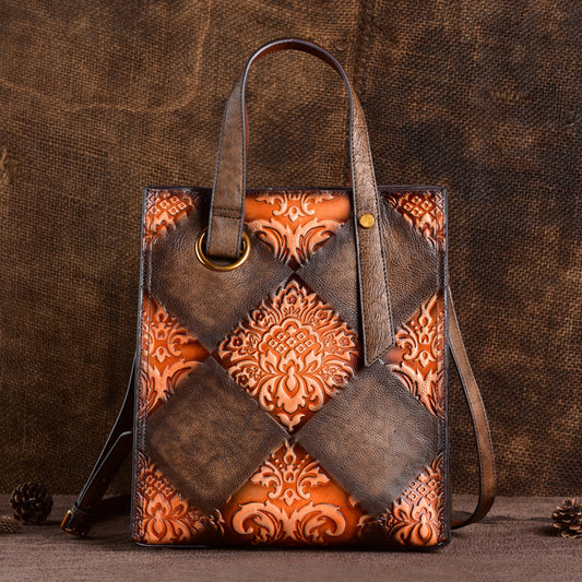 Women's Broadcast Genuine Leather Retro Embossing Hand-rub Handbags