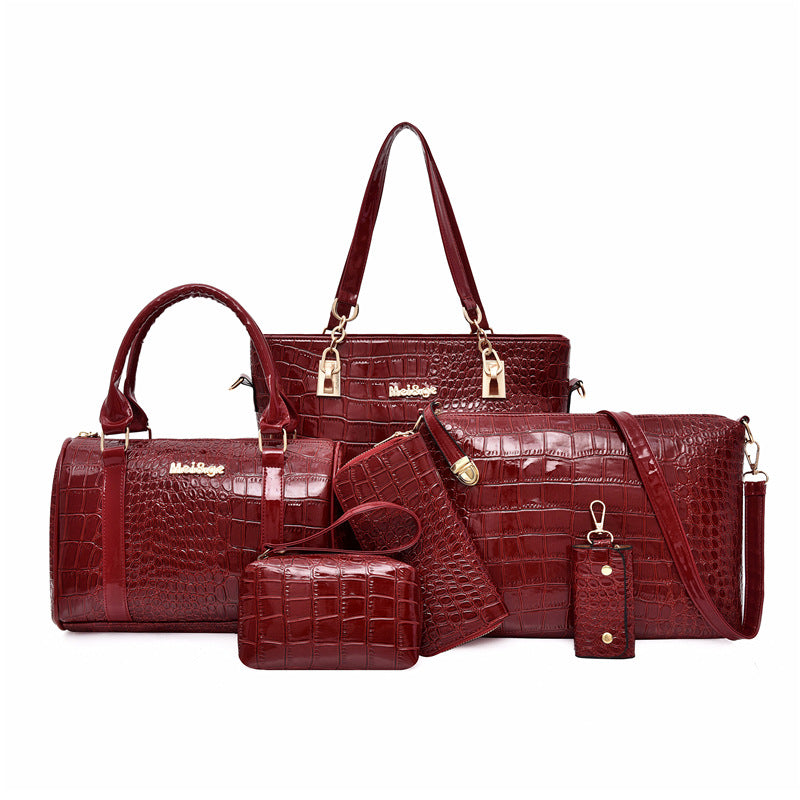 Women's Fashion Retro Large Capacity Crocodile Pattern Shoulder Bags