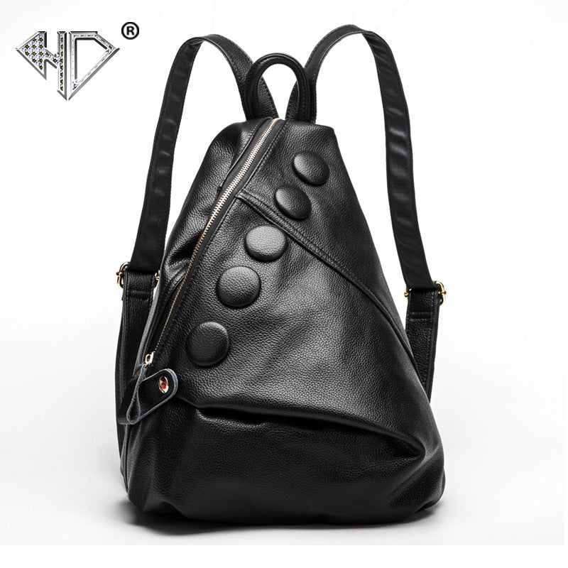 Women's First Layer Cowhide Lychee Pattern Fashion Backpacks