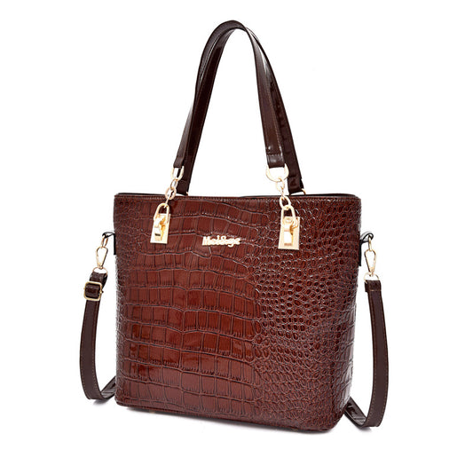 Women's Fashion Retro Large Capacity Crocodile Pattern Shoulder Bags