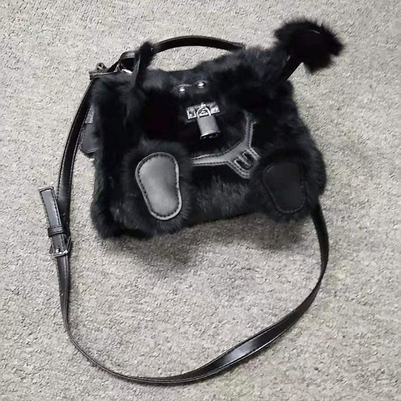 Women's Monster Eyes Smiley Face Eyebrow Real Rabbit Fur Handbags