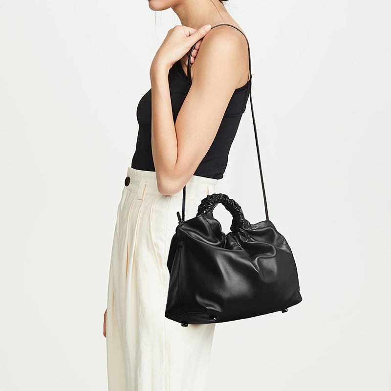Women's Source Pleated Sheepskin Genuine Leather Handbags
