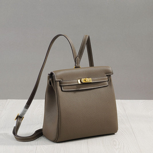 Women's Kelly Genuine Cattlehide Leather Surface Lychee Pattern Backpacks