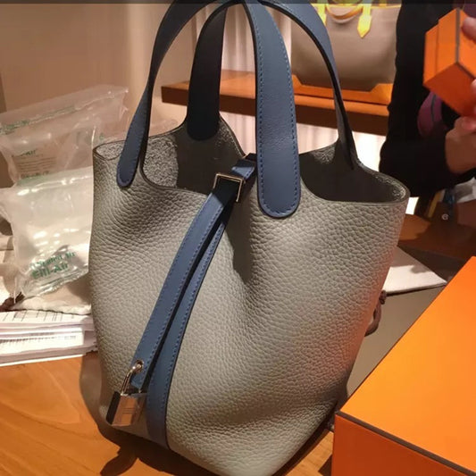 Litchi Grain Cowhide Vegetable Basket Fashion Handbags