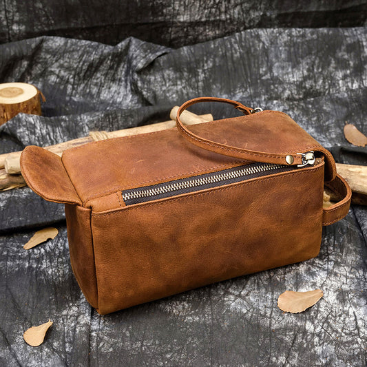 Women's & Men's & Horse Leather Clutch Real Toiletry Men's Handbags