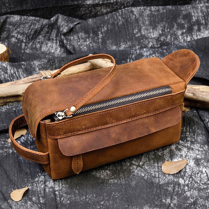 Women's & Men's & Horse Leather Clutch Real Toiletry Men's Handbags