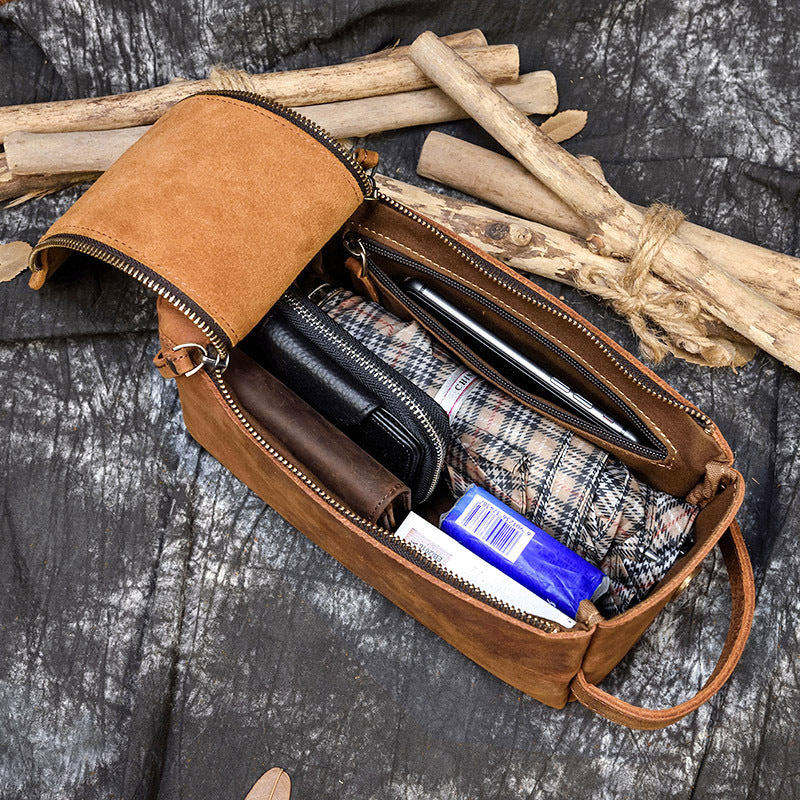 Women's & Men's & Horse Leather Clutch Real Toiletry Men's Handbags